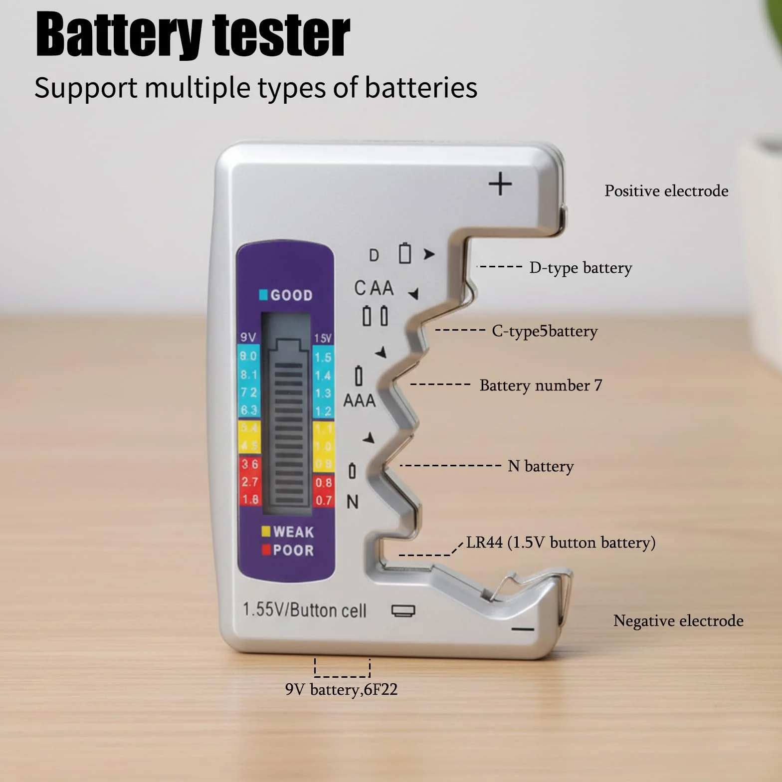 Digital Battery Tester - Tester Baterii Dla Wszystkich Baterii (AAA, AA, C, D, 9V) Z Wyświetlaczem LCD