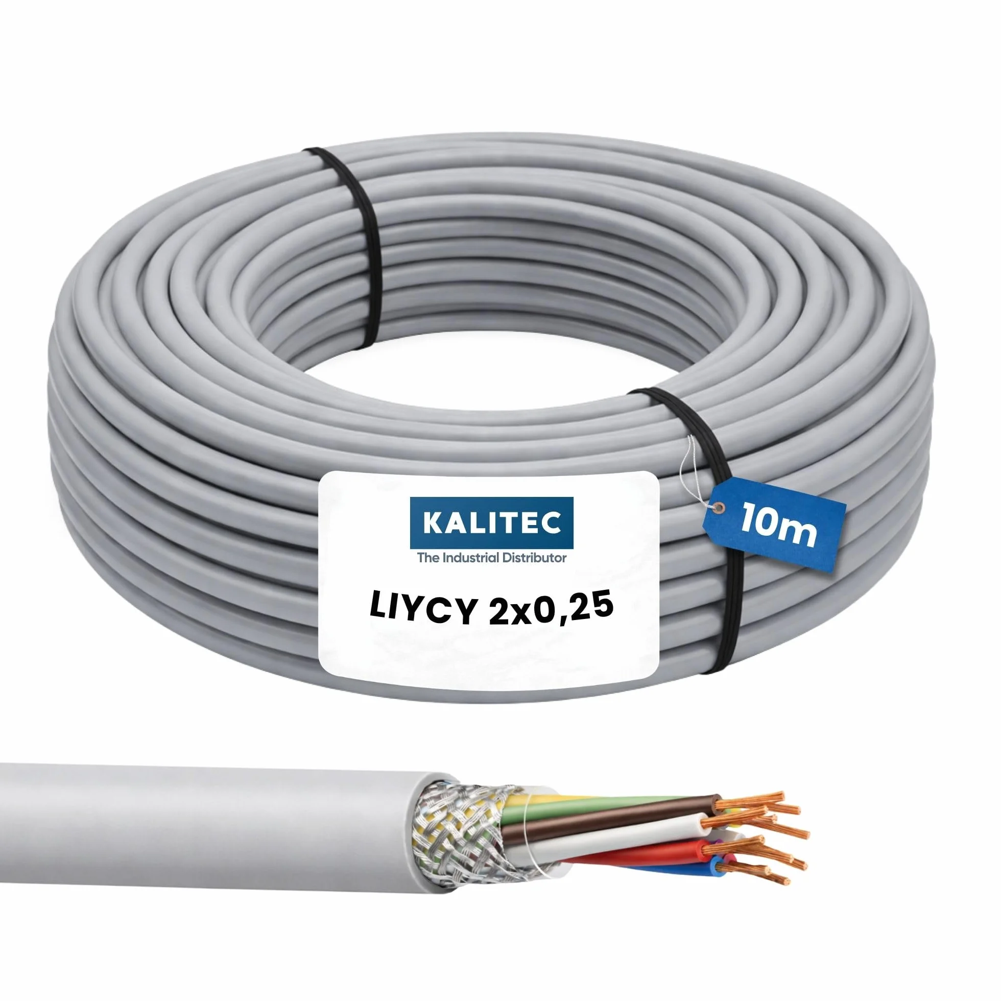 Kalitec LiYCY ekranowany przewód sterujący 10 m 2x0,25 mm² szary