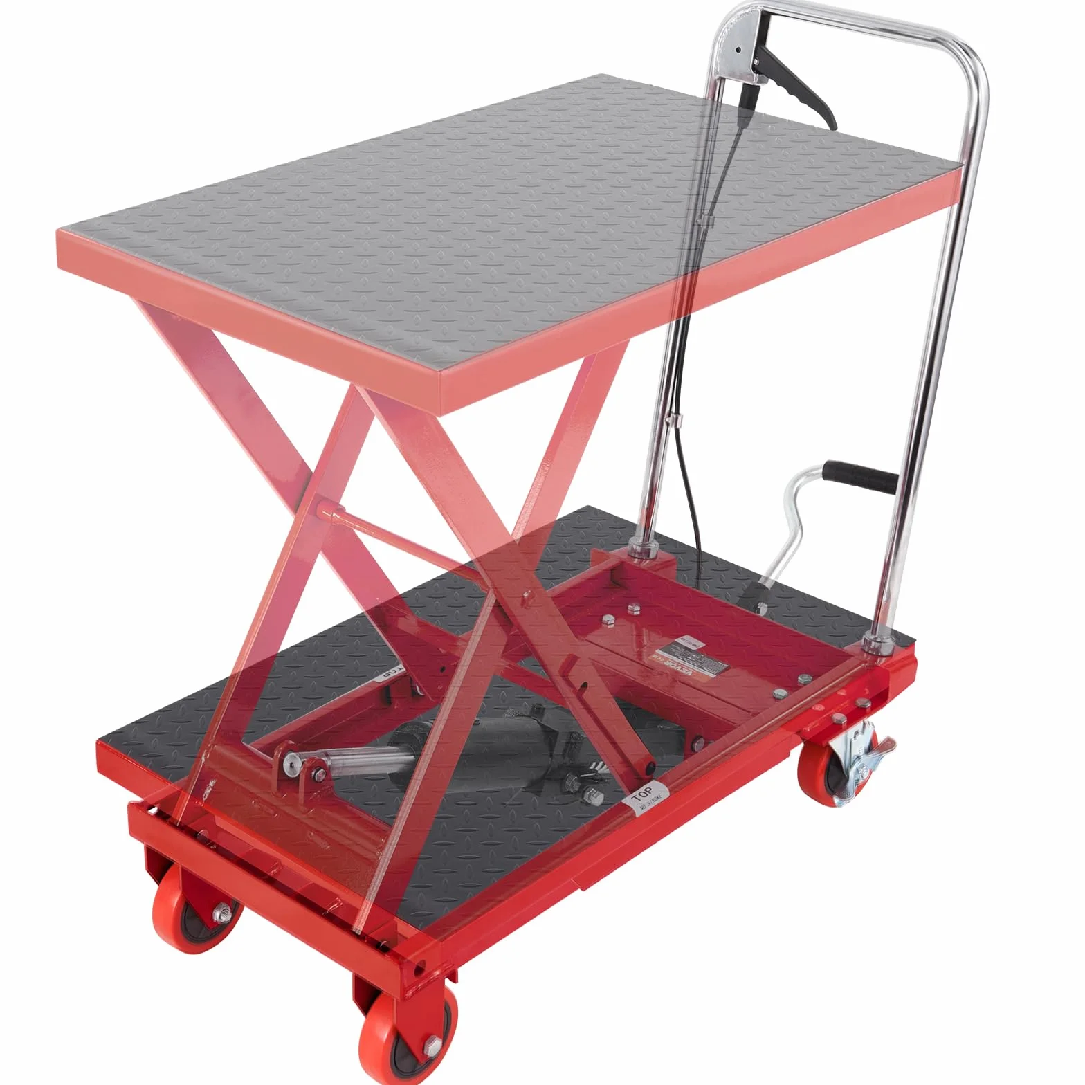 VEVOR Hydrauliczny wózek podnoszący 230 kg, ręczny wózek widłowy, wysokość podnoszenia 720 mm, 4 koła, czerwony