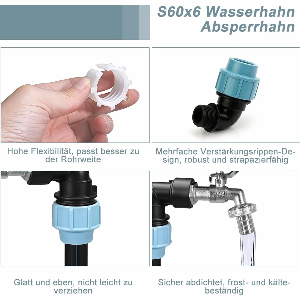 IBC kran spustowy 3/4" S60 x 6 kurek odcinający adapter do zbiornika na wodę deszczową