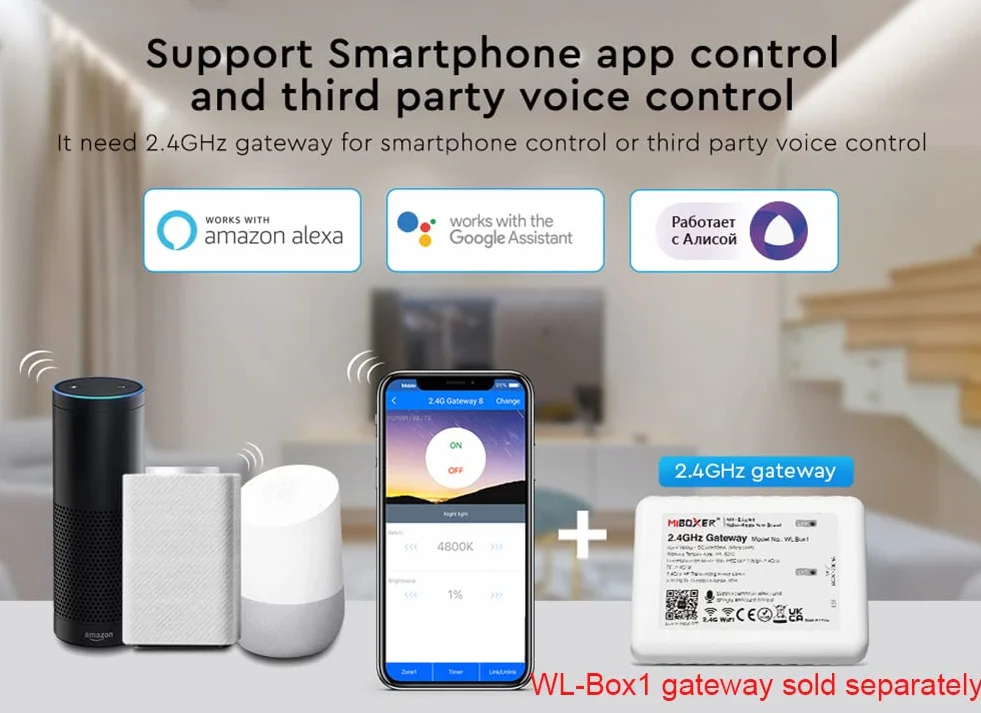 Miboxer 2 przewody 2 w 1 kontroler LED RF 2,4 GHz sterowanie aplikacją smartfona COB CCT podwójny biały taśma LED