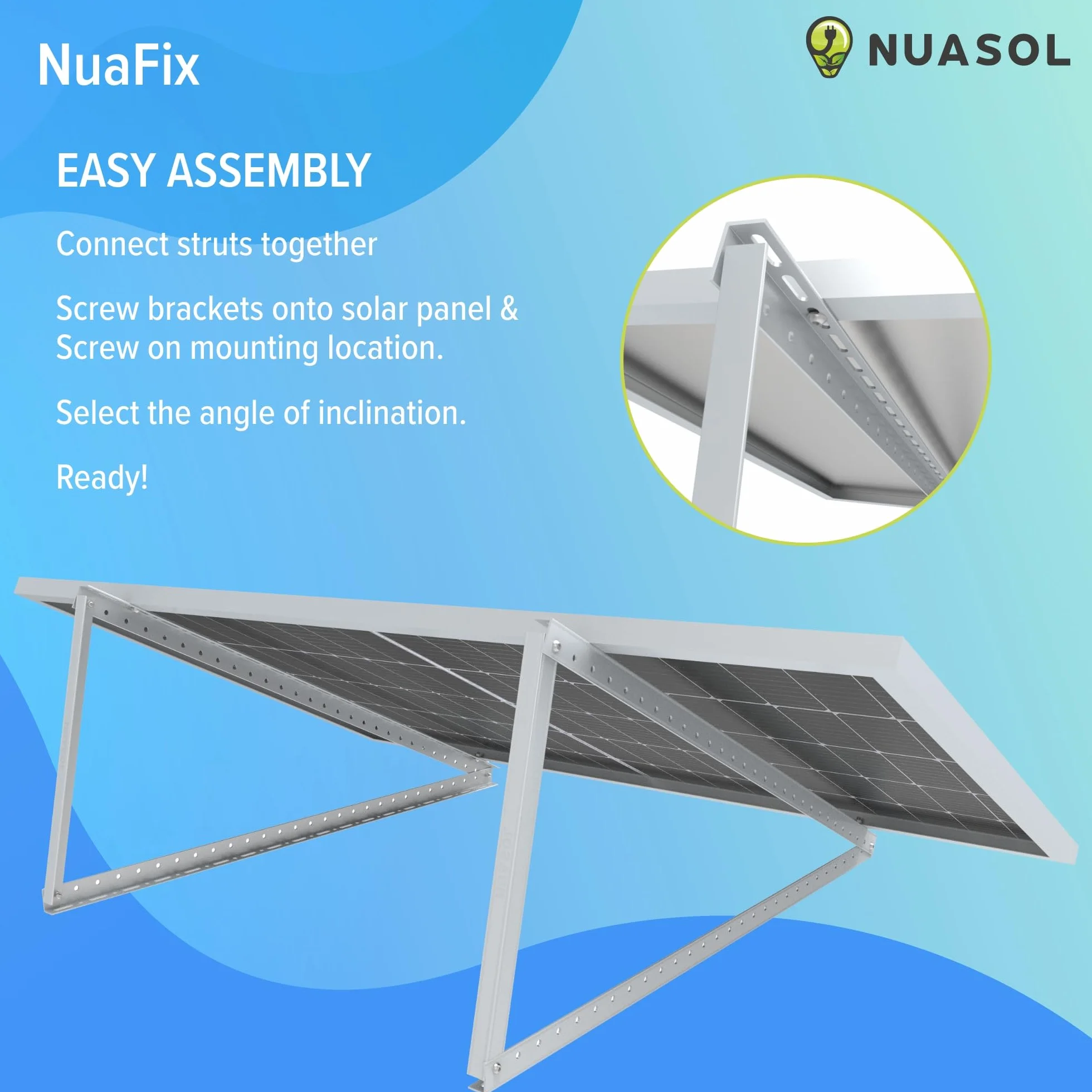 Uchwyt do paneli słonecznych PV 28 cali 72 cm zestaw 2 uchwytów aluminiowy regulowany 0-90°