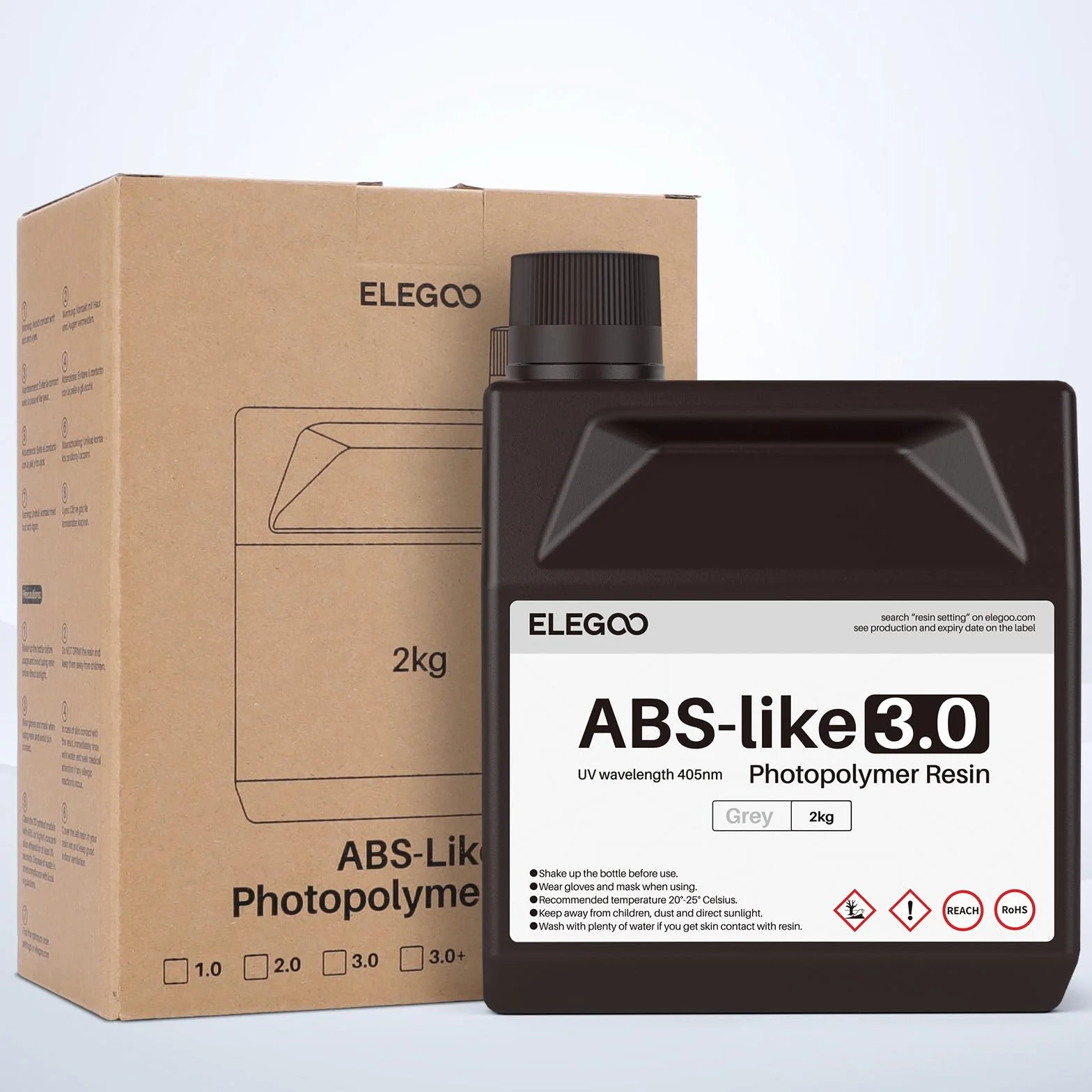 ELEGOO 405nm Żywica podobna do ABS 3.0, LCD UV Rapid Resin o wysokiej precyzji, nie kruchość, zwiększona wytrzymałość i odporność dla drukarki LCD/DLP 3D, fotopolimerowa żywica biała 2000 g