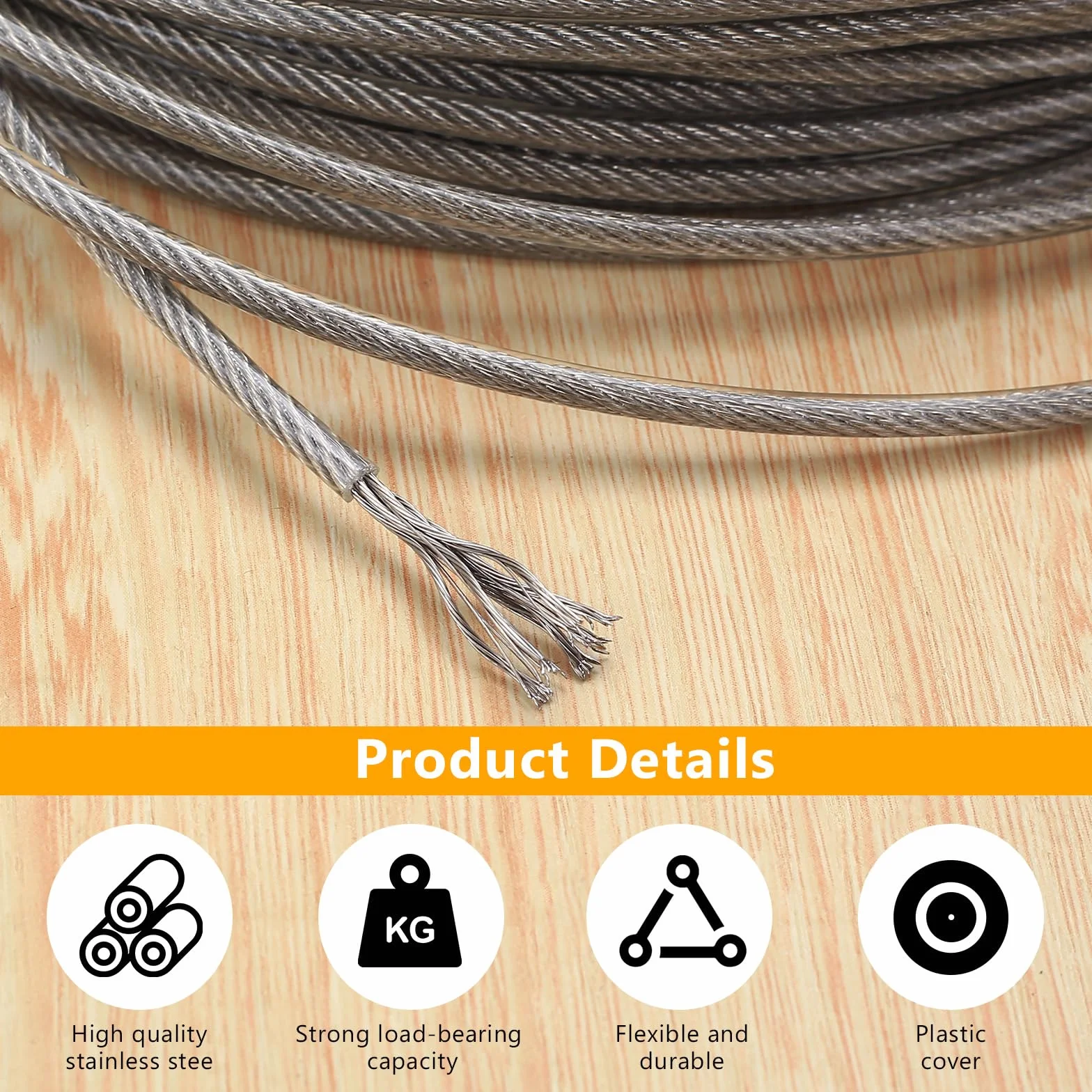 Stalowa Lina Nierdzewna Zestaw 7x7, 20m x 3mm Stalowy Kabel Powlekany, Kabel Bezpieczeństwa ze Stali Nierdzewnej, Drut ze Stali Nierdzewnej, z 12 SZT Tulejek Aluminiowych Podwójne Oczko 3mm