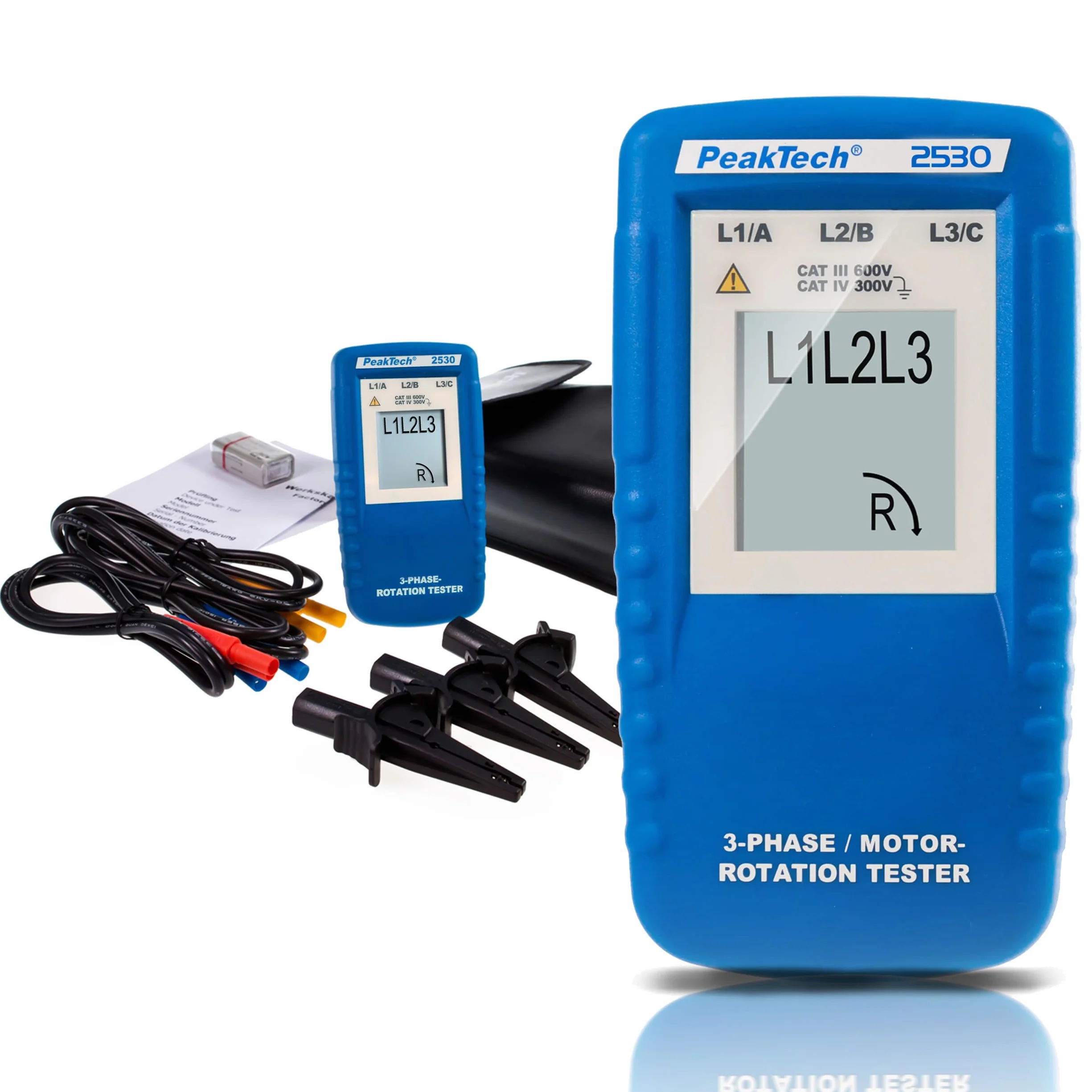 PeakTech P 2530 3-fazowy wskaźnik kierunku obrotów z wyświetlaczem LCD