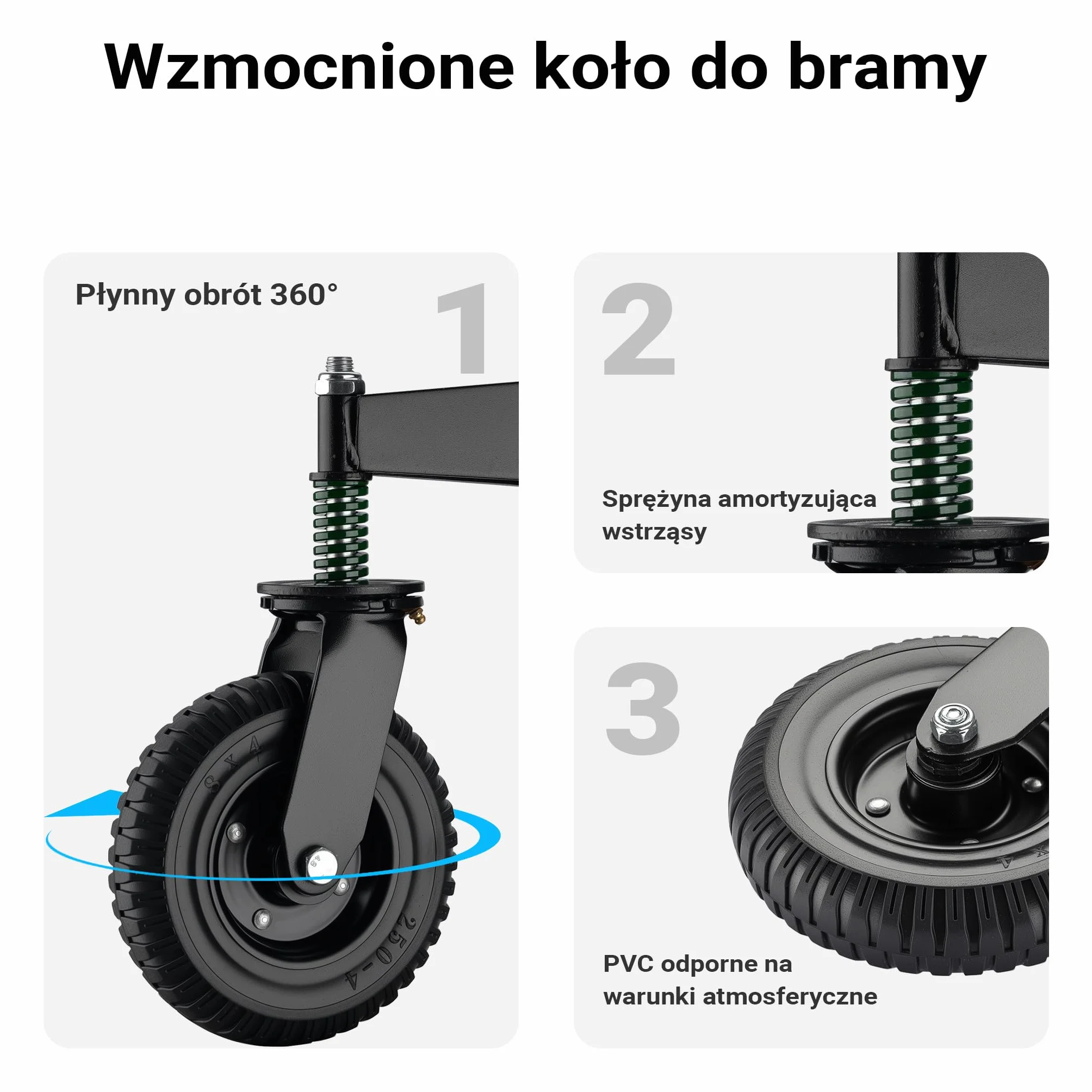 Wiltec Rolka sprężynowa do bramy o nośności do 275 kg, wspiera ciężkie bramy i drzwi, ø 200 mm, koło z profilem i śrubami do montażu