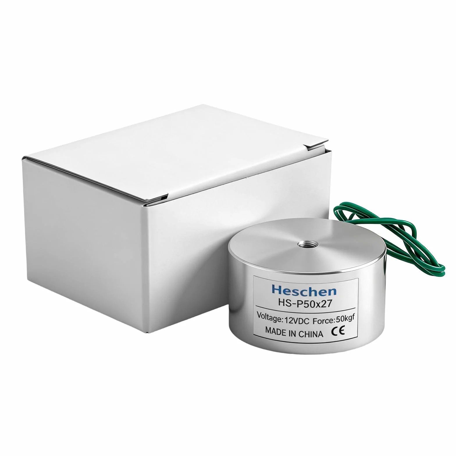 Heschen Elektromagnes P50/27, 12 V, 50 kg, stal nierdzewna, cylindryczny, srebrny