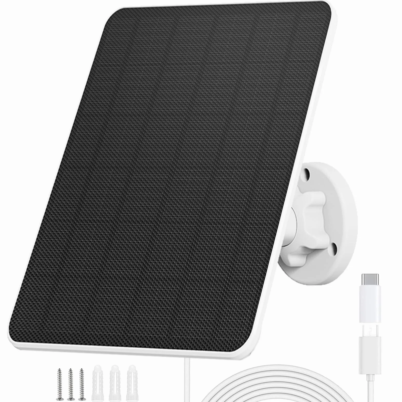 Panel Słoneczny 6W do Kamery Monitorującej,Moduł Słoneczny do Kamery Bezpieczeństwa DC 5V,Kamera Zewnętrzna,Dzwonek do Drzwi i Oświetlenie Zewnętrzne z Połączeniem USB&USB-C,Kabel IP65 3m(1 Pack)