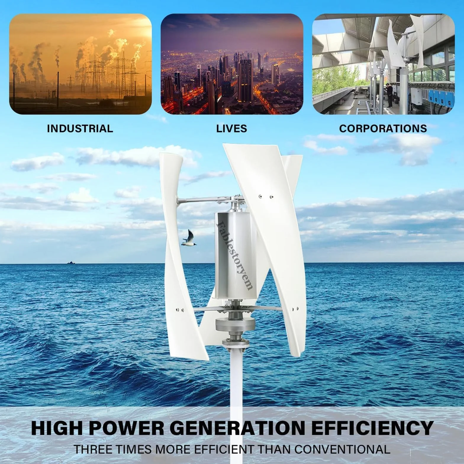 Pionowa Turbina Wiatrowa 14000W MPPT 3 Fazy AC 12V/24V/48V/110V/220V Generator Energii Zestaw Biały 48V