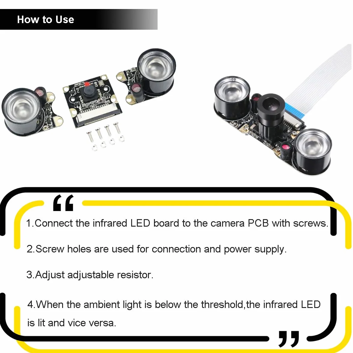 2 szt. Moduł LED na podczerwień dla Raspberry Pi Camera 3W 850nm IR Night Vision Podczerwień Światła Światła Lampa Światła 2 Rozstawione otwory 13.66mm z śrubokrętem