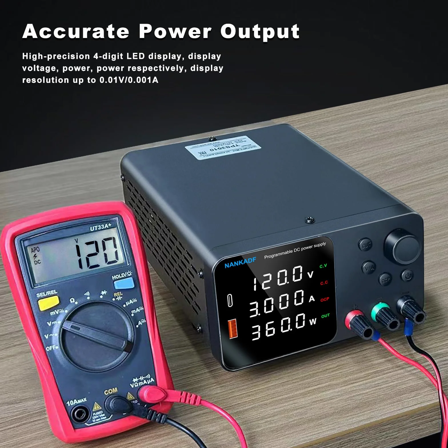 Zasilacz laboratoryjny 120V 3A prądu stałego z USB-A/Type-C i kontrolą kodera