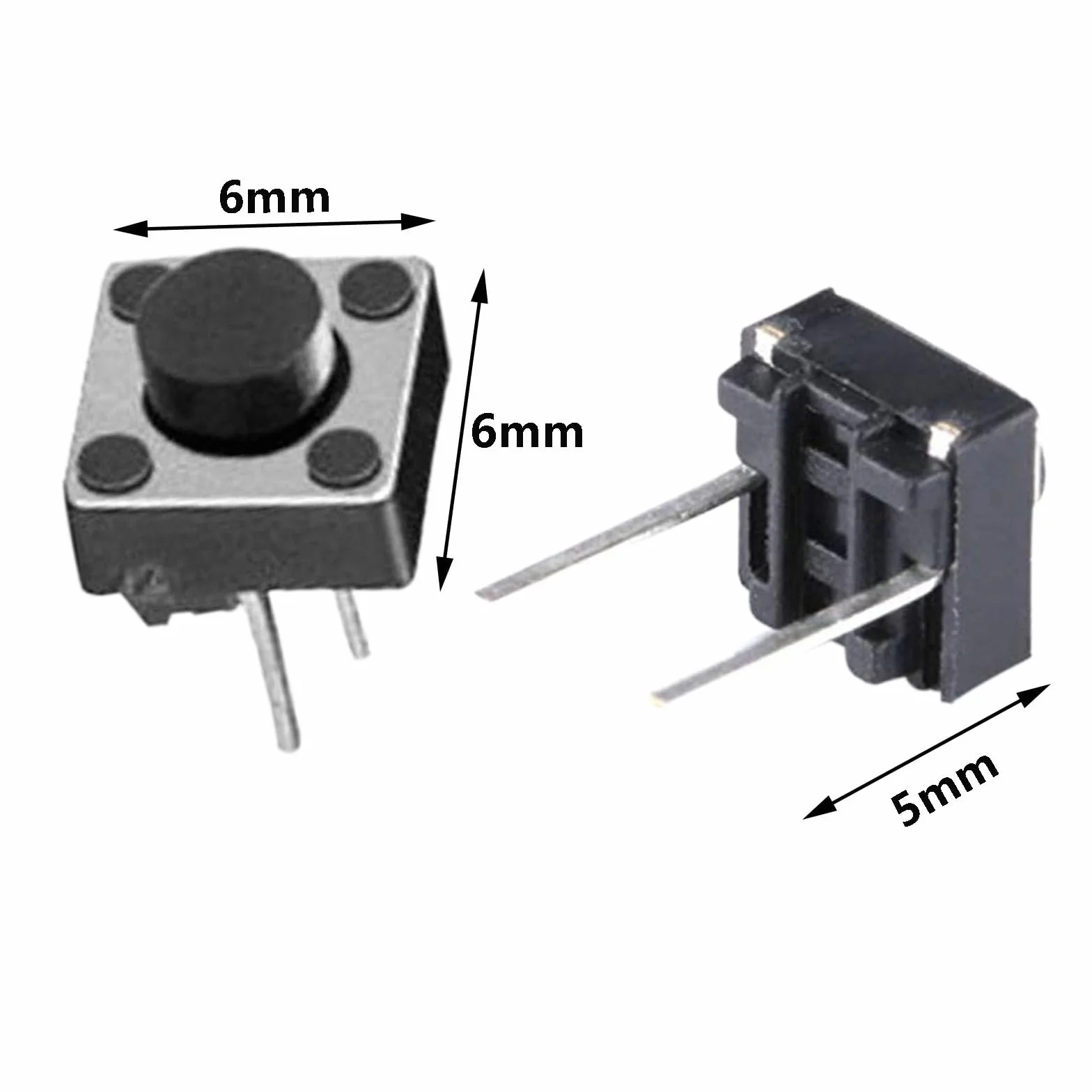 200szt. Przełącznik taktu 6x6x5mm PCB chwilowy taktyczny przycisk taktowny SPST miniaturowy/mini/mikro/mały PCB (2 piny)
