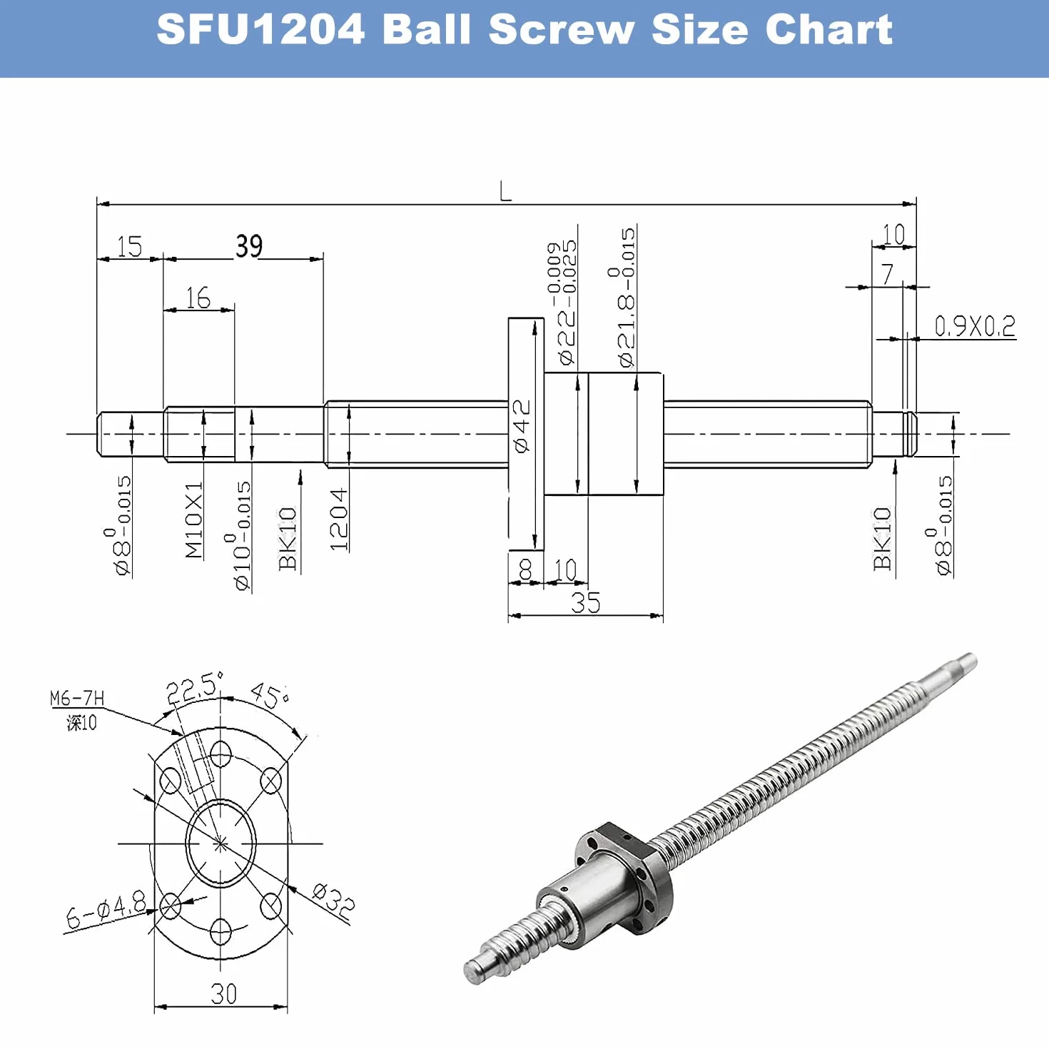 SFU1204 kulowa śruba ze stali nierdzewnej 250 mm + BK10 BF10 nakrętka obudowa sprzęgło