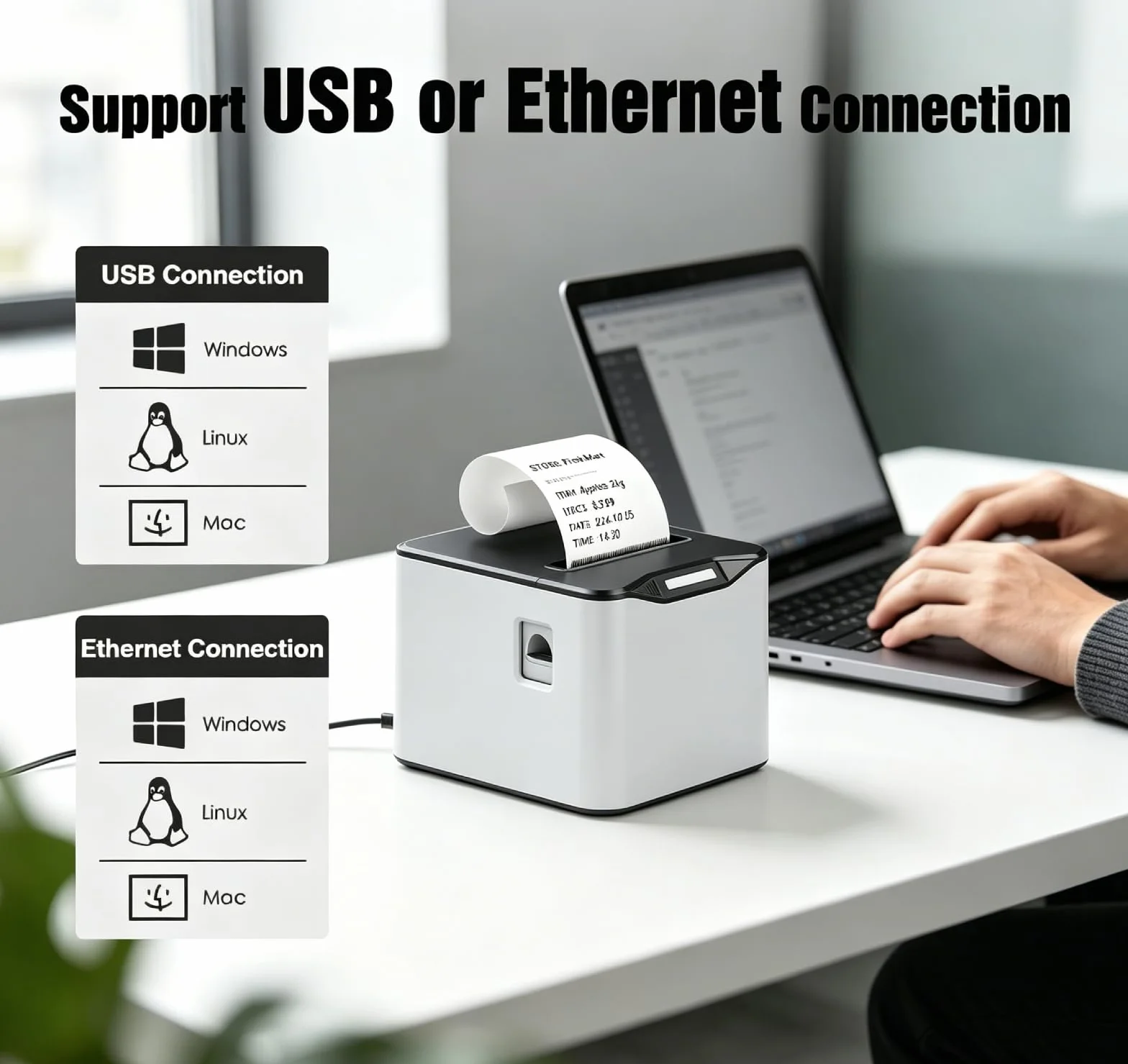 Bisofice Drukarka termiczna 80 mm ESC/POS automatyczne cięcie 220 mm/s USB Ethernet POS-8370