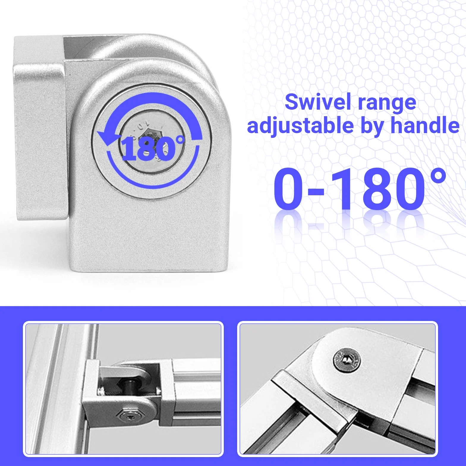 Profil aluminiowy, złącze przegubowe z dźwignią zaciskową, przegub, profil aluminiowy 40 x 40, rowek, 8 regulowanych łączników kątowych, elastyczny zawias, zakres obrotu 180°, ze stopu cynku, do