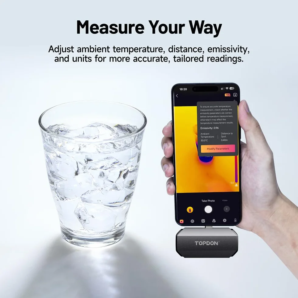TOPDON TC002C Duo kamera termowizyjna dla Androida, iPhone i iOS, 512 × 384 TISR, super rozdzielczość, kamera na podczerwień USB-C, 25 Hz, 40 mK, -20℃ do 550°C, do kontroli budynków i pojazdów