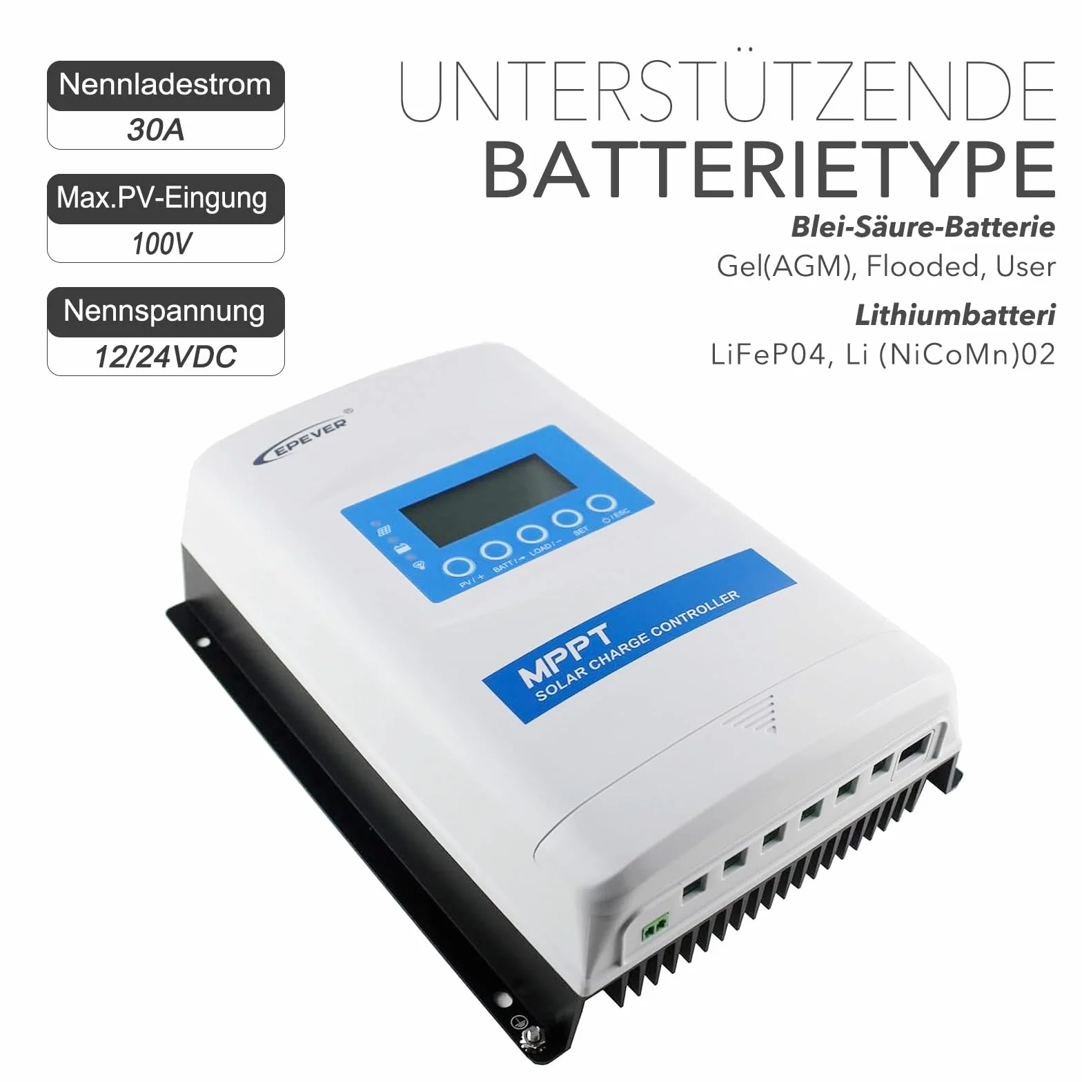 EPEVER® MPPT XTRA-N G3 – XTRA 3210N Regulator Ładowania, 30A, 12/24VDC auto work, PV 100V, Wyświetlacz XDS2 (30A, maks. PV 100V)