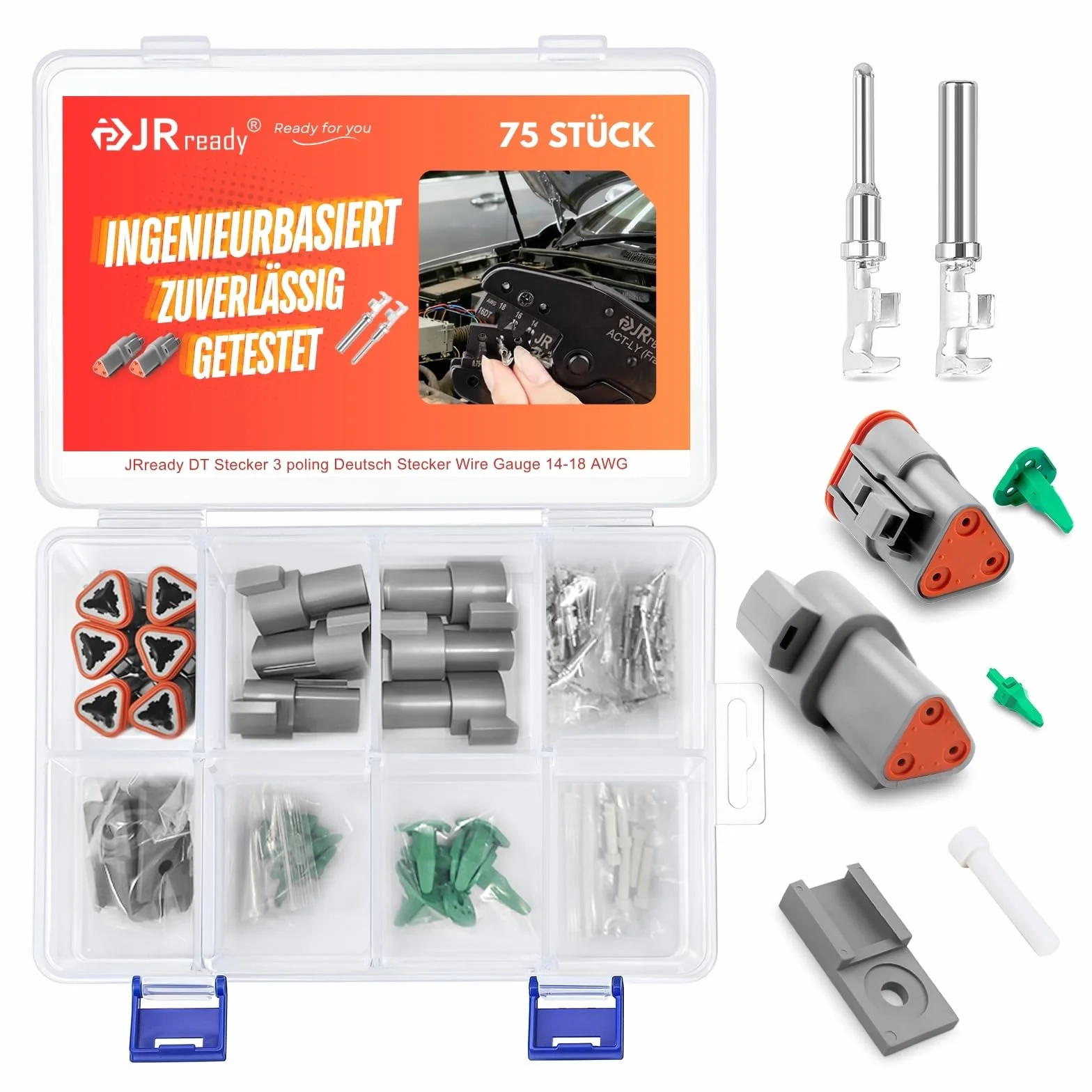 JRready zestaw złączy Deutsch DT 3 pin, wodoodporna wtyczka samochodowa IP68, 14-18 AWG, do auta, ciężarówki, motocykla i łodzi, 6 zestawów