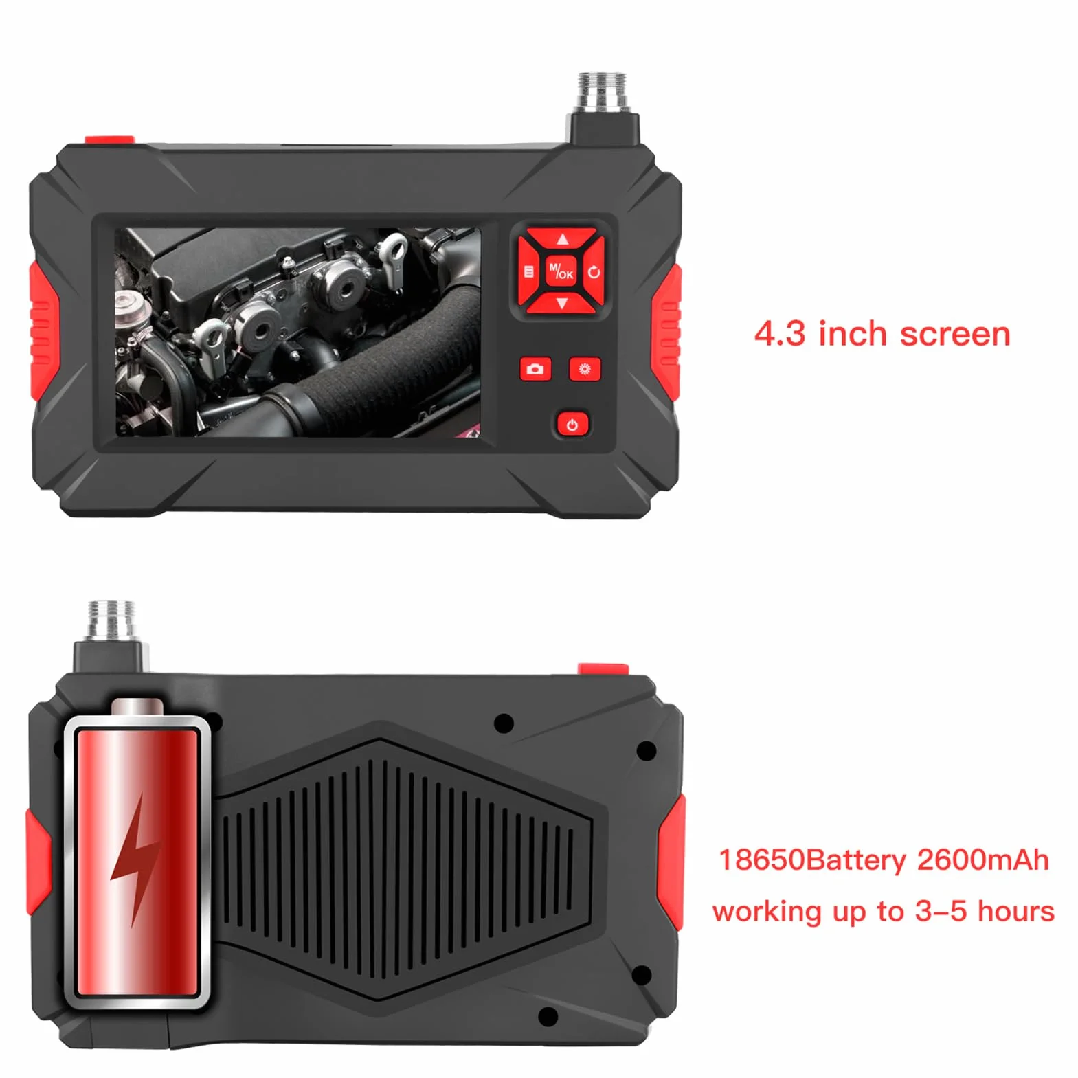 Shkalacar Przemysłowa kamera endoskopowa inspekcyjna z 8 mm wodoodporną podwójną kamerą IP68, wyświetlacz LCD 4,3", 8 + 1 diod LED, przewód stały 5 m, do rurociągów przemysłowych