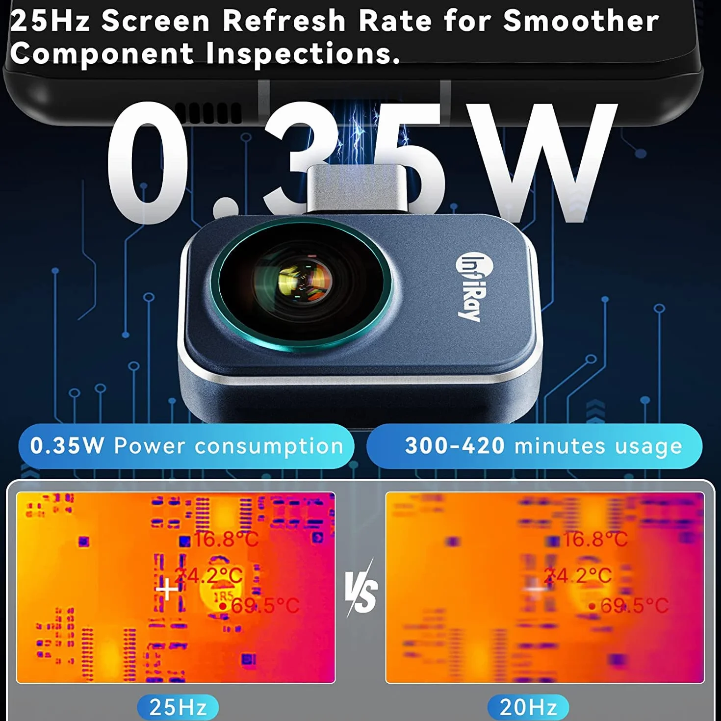 InfiRay P2 Pro kamera termowizyjna 9 g, w całości metalowa korpus, zakres temperatur pomiaru -20°C ~ 600°C, rozdzielczość 25 Hz 256 x 192, obsługa systemu Android 9.0 i wyższy