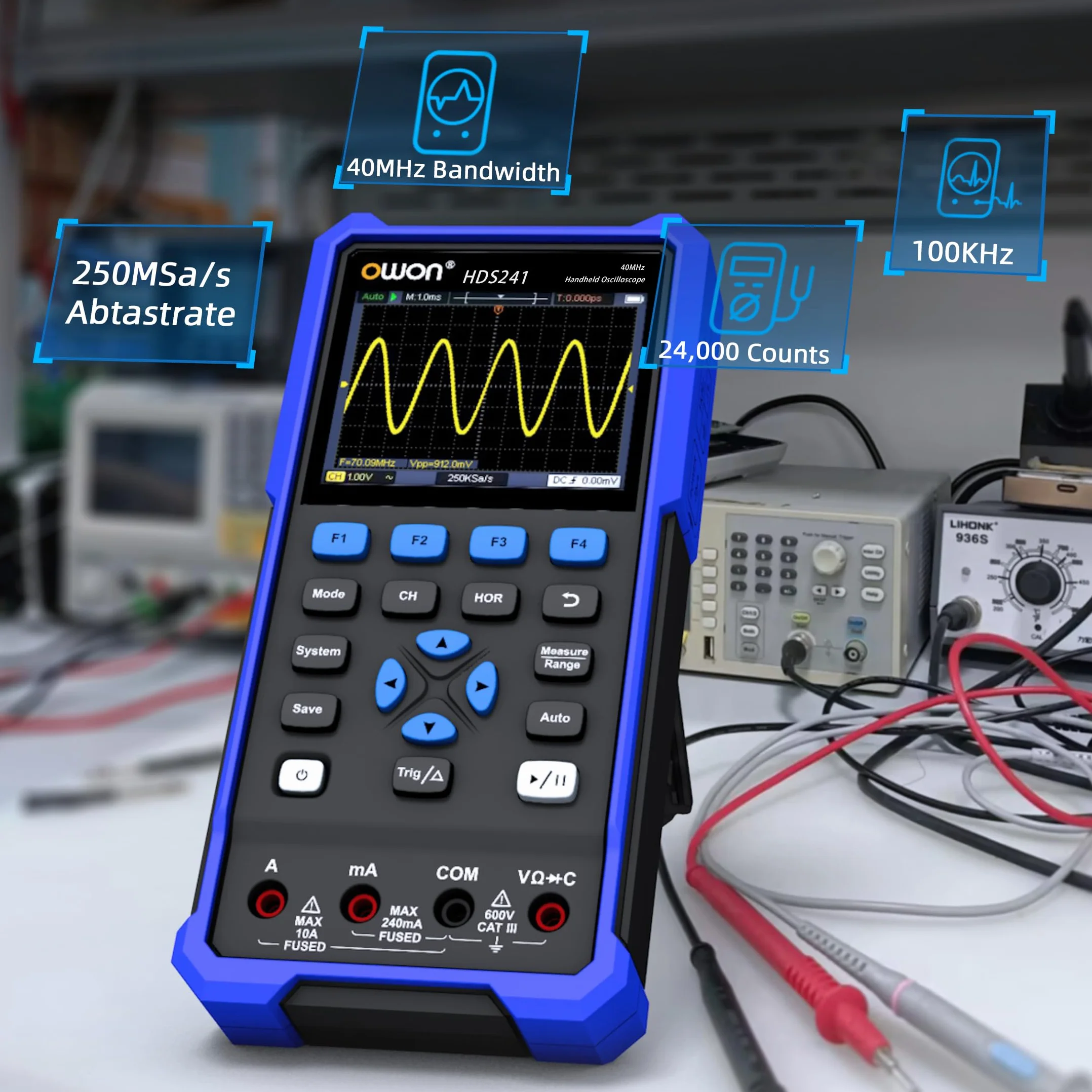 OWON HDS241 oscyloskop multimetr 3 w 1 40 MHz 24000 pomiarów 3,5" LCD