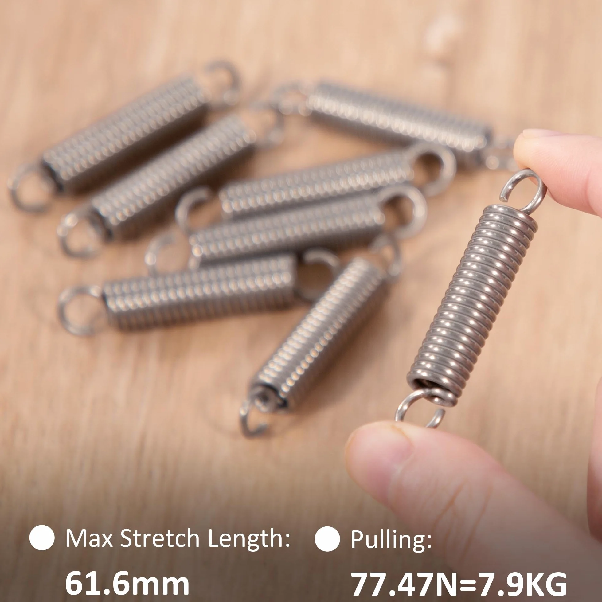 Sprężyny naciągowe stal szlachetna 50 mm średnica zewnętrzna 10 mm drut 1,6 mm siła 7,9 kg 8 sztuk