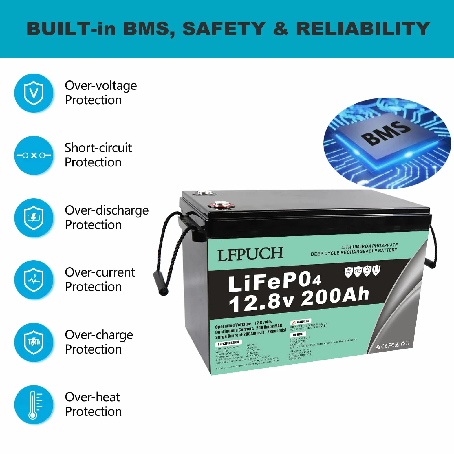 Bateria LiFePO4 12V 200Ah litowo-żelazowo-fosforanowy do systemów fotowoltaicznych kempingów