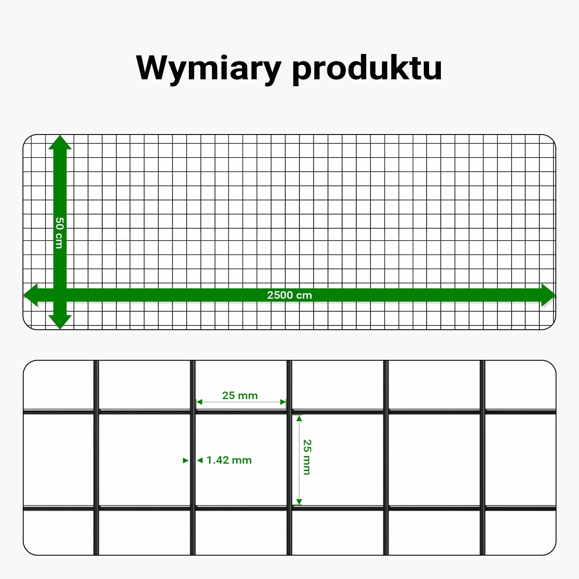Wiltec Siatka ogrodzeniowa ocynkowana 0,5 x 25 m, czarna, stalowa siatka leśna na woliery i gryzonie, drut 1,42 mm, oczka 25 x 25 mm