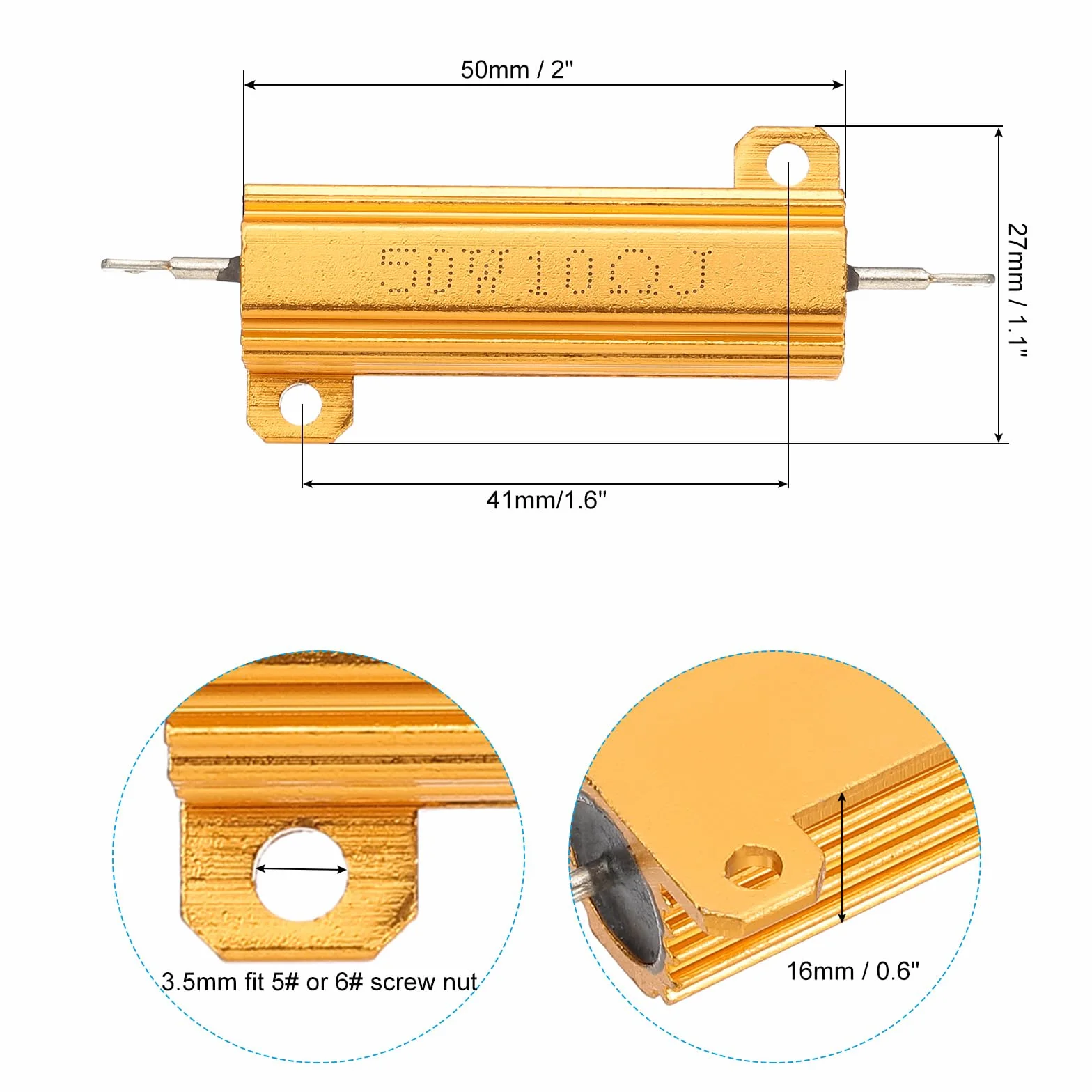 PATIKIL 50W 10 om Opornik aluminiowy, opakowanie 5 sztuk, 5% tolerancja