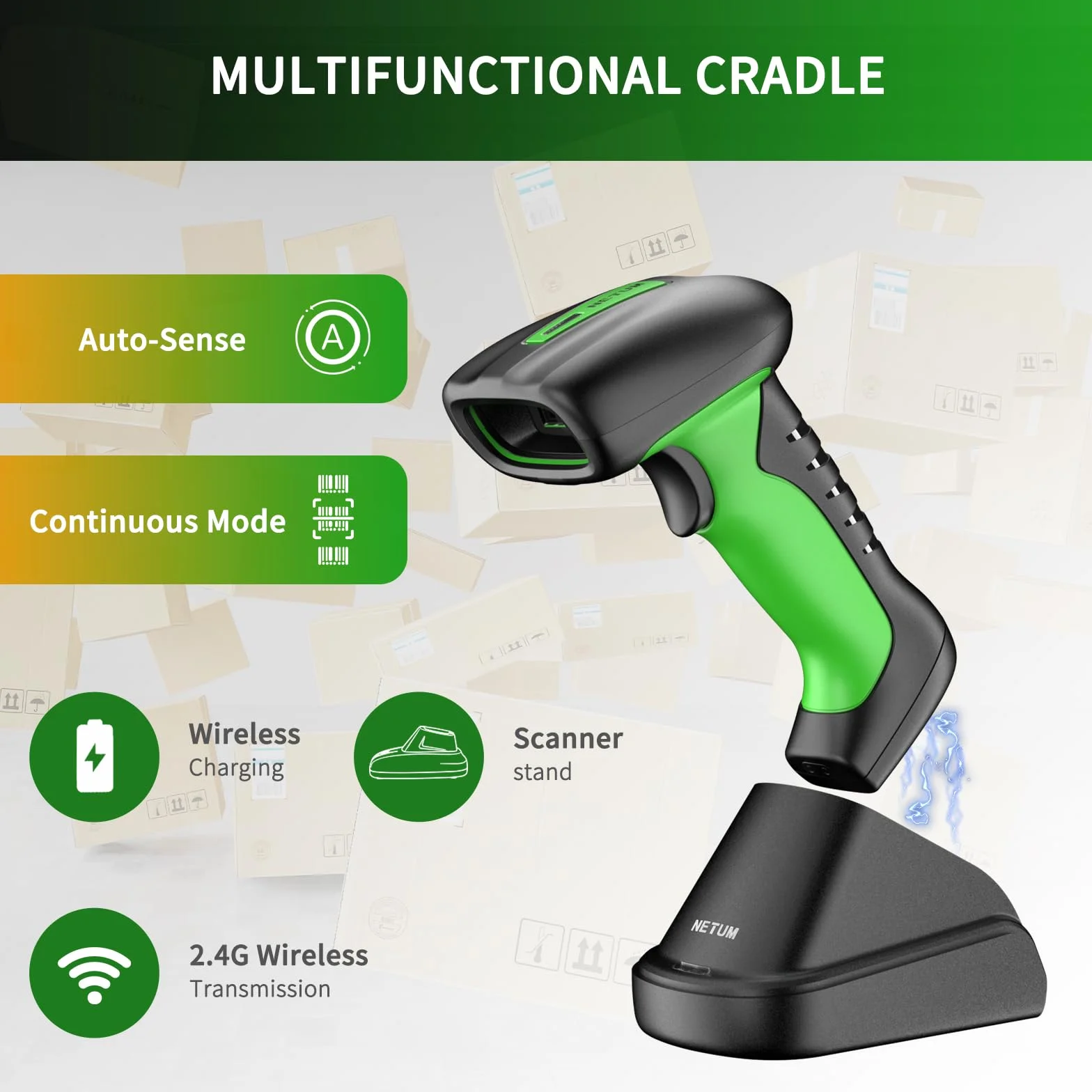NETUM Przemysłowy Skaner Kodów Kreskowych 2D QR Bluetooth NT-1950 Bezprzewodowy Czytnik 2600mAh